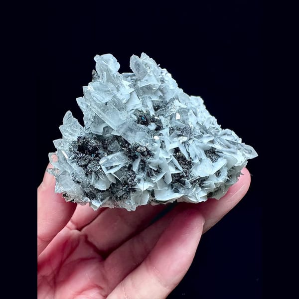 Quartz floater with petal calcite from Yaogangxian — alternate view