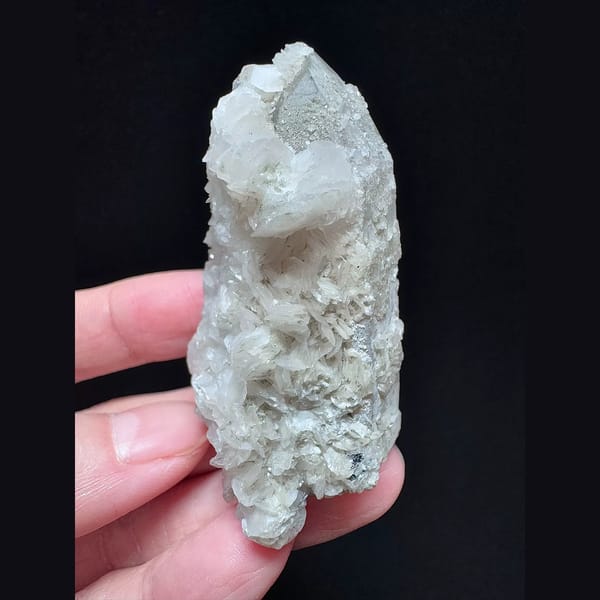 Sparkly quartz floater with petal calcite from Inner Mongolia — complete view
