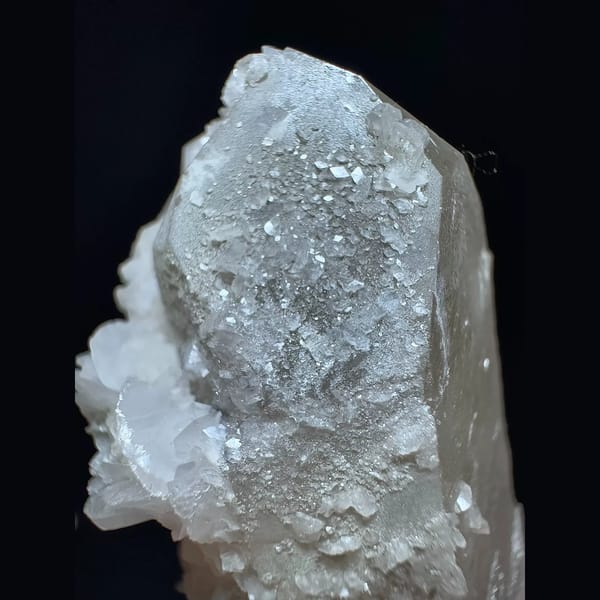 Sparkly quartz floater with petal calcite from Inner Mongolia — detail view