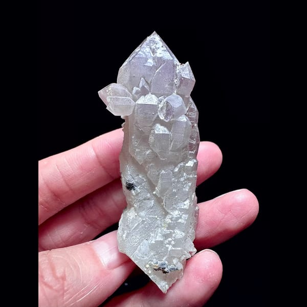 Amethyst castle quartz floater with calcite balls from Inner Mongolia — complete view