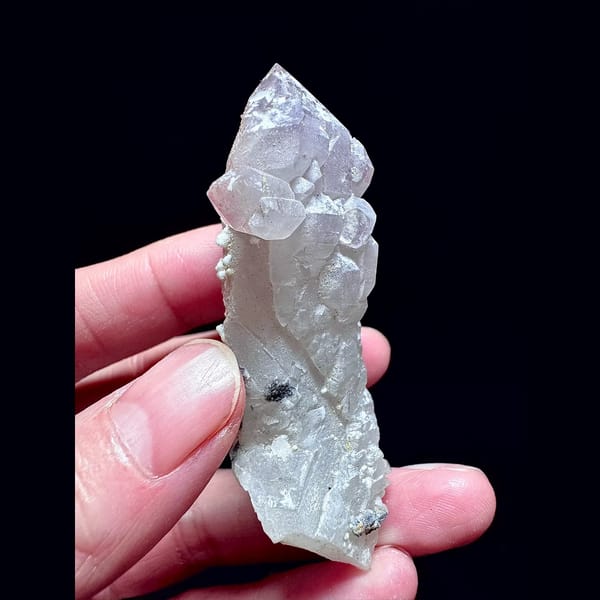 Amethyst castle quartz floater with calcite balls from Inner Mongolia — alternate view
