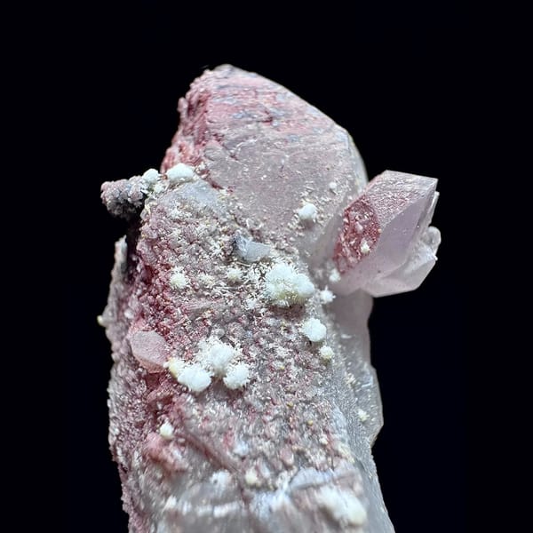 Amethyst castle quartz floater with calcite balls from Inner Mongolia — detail view