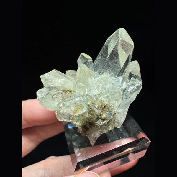 Green phantom quartz cluster from Pakistan — detail view