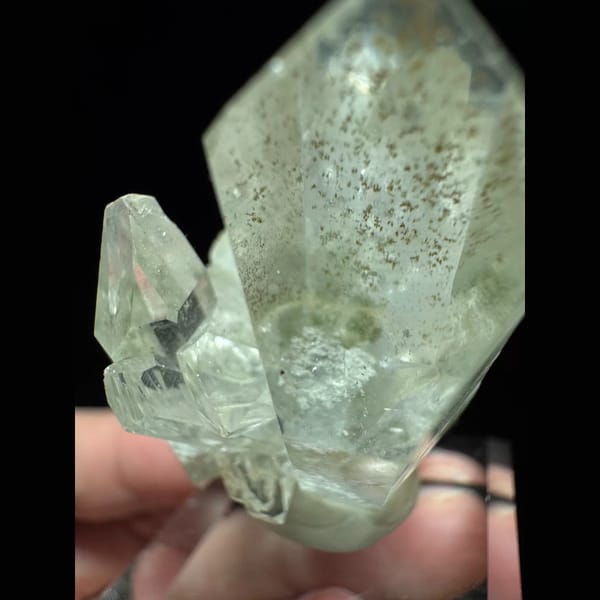 Green phantom quartz cluster from Pakistan — detail view