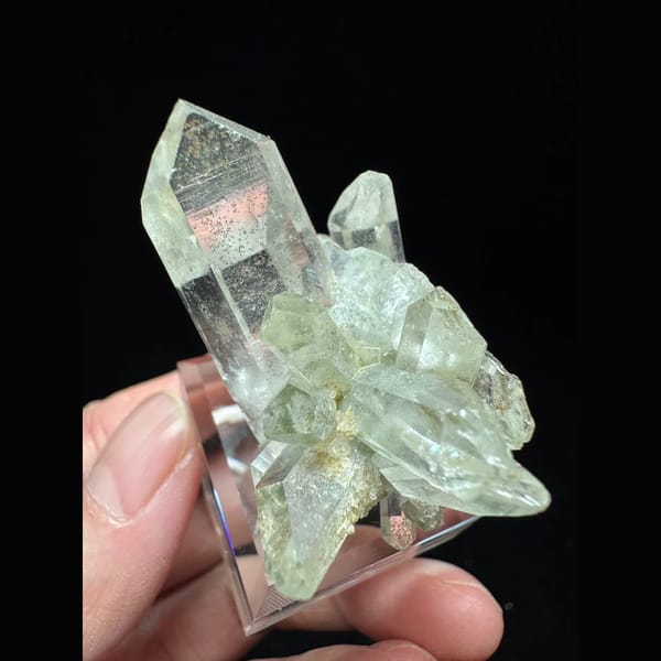 Green phantom quartz cluster from Pakistan — detail view