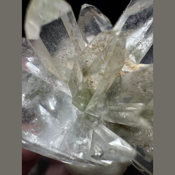 Green phantom quartz cluster from Pakistan — detail view