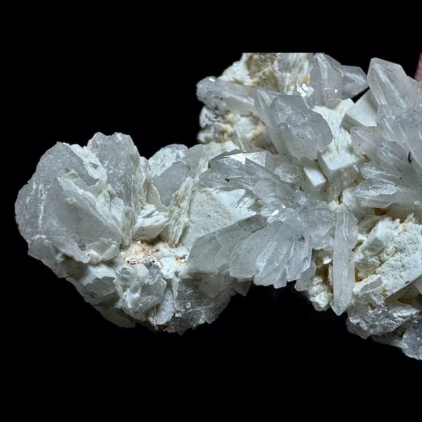 Quartz with bladed calcite and hematite from Inner Mongolia — detail view