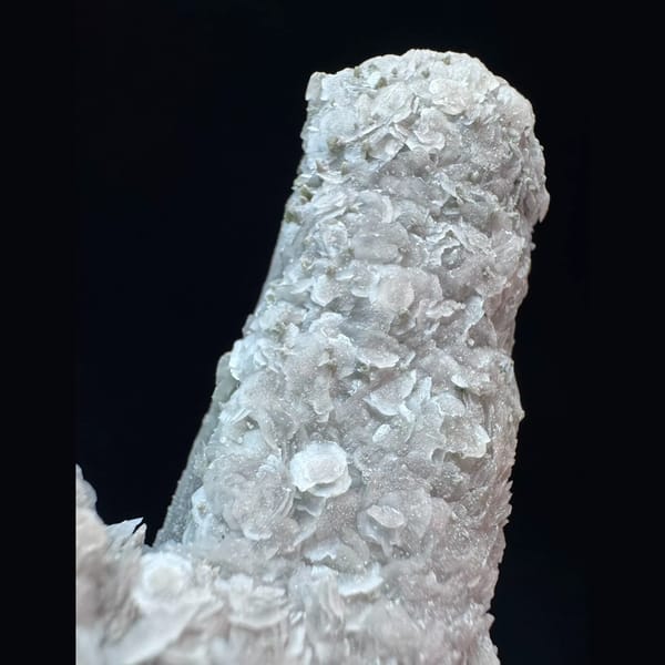 Crossed quartz floater with pale pink petal calcite from Inner Mongolia — alternate view