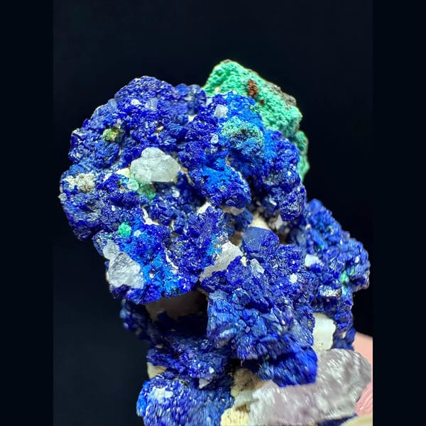 Azurite with quartz and malachite from Morocco — detail view