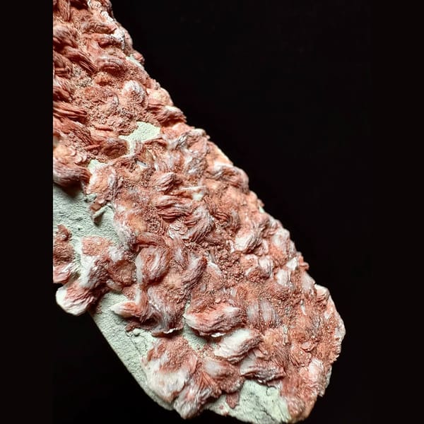 Green-skinned quartz floater with red petal calcite from Inner Mongolia — alternate view