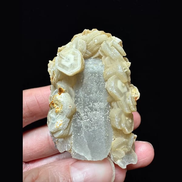 Sparkly quartz with coin and petal calcite from Inner Mongolia — complete view