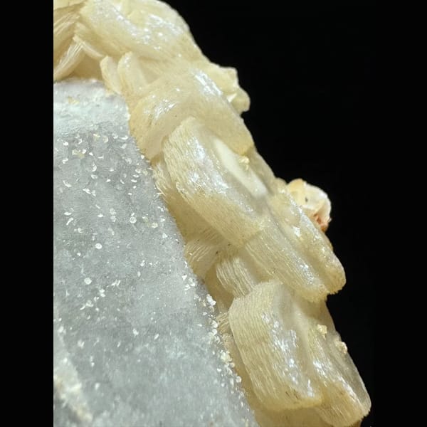 Sparkly quartz with coin and petal calcite from Inner Mongolia — detail view