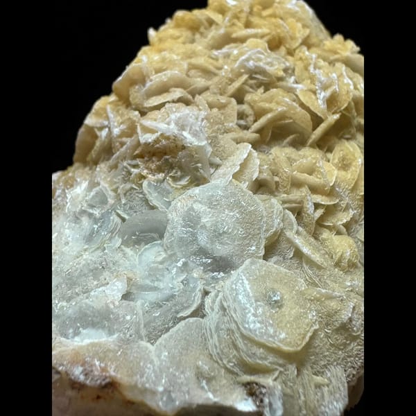 Sparkly quartz with coin and petal calcite from Inner Mongolia — detail view