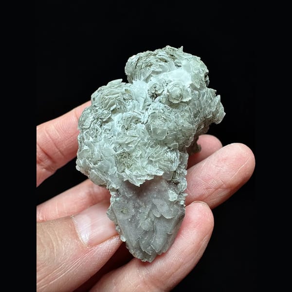 Green layered petal calcite on quartz floater from Inner Mongolia — alternate view
