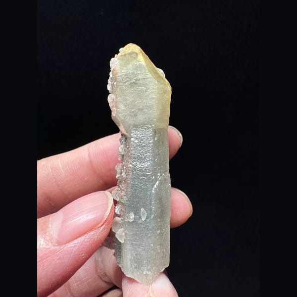 Velvet scepter quartz with pink petal calcite from Inner Mongolia — alternate view