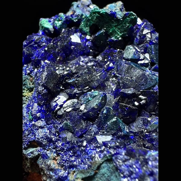 Azurite with malachite from Anhui — detail view
