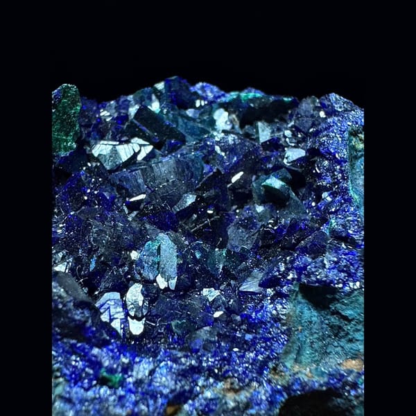 Azurite with malachite from Anhui — detail view
