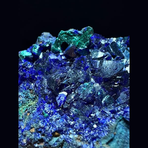 Azurite with malachite from Anhui — detail view