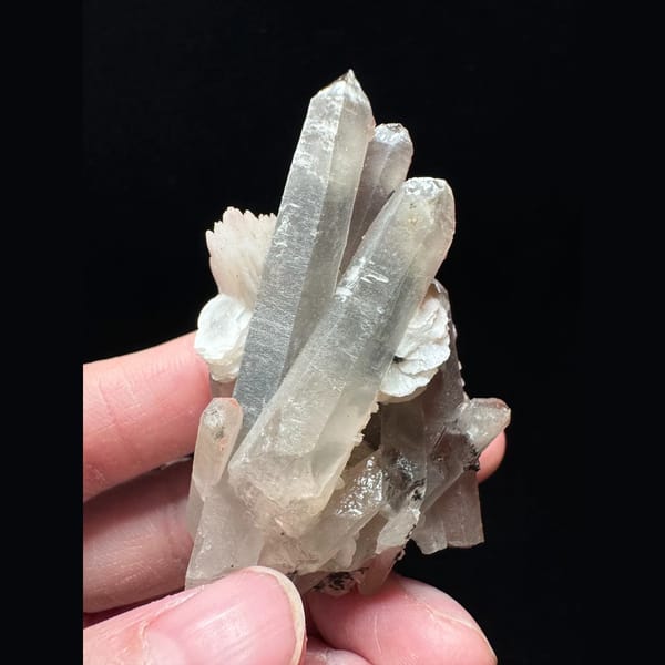 Quartz cluster with pink petal calcite from Inner Mongolia — alternate view