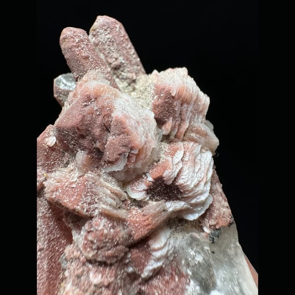 Quartz cluster with pink petal calcite from Inner Mongolia — alternate view