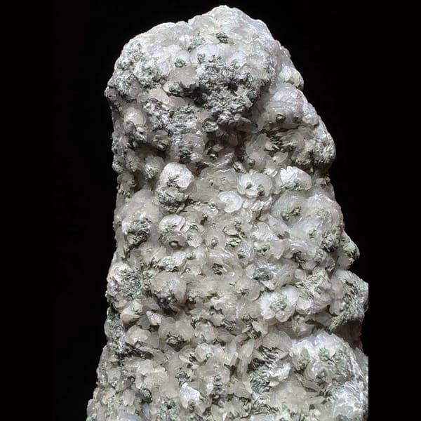 Green-coated quartz floater with petal calcite from Inner Mongolia — detail view