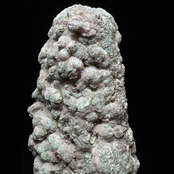 Green-coated quartz floater with petal calcite from Inner Mongolia — detail view