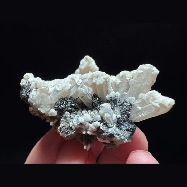 Quartz with petal calcite and specular hematite from Inner Mongolia — complete view