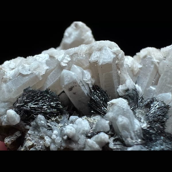 Quartz with petal calcite and specular hematite from Inner Mongolia — alternate view