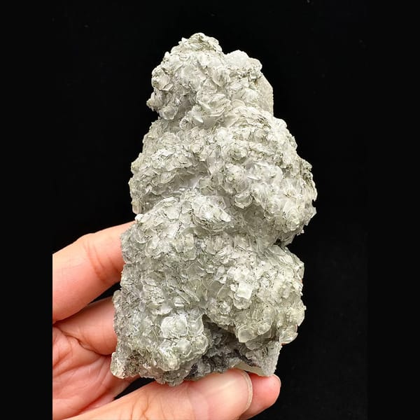 Sugar quartz floater with green petal calcite from Inner Mongolia — alternate view