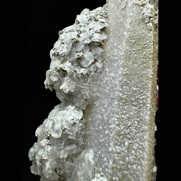 Sugar quartz floater with green petal calcite from Inner Mongolia — detail view