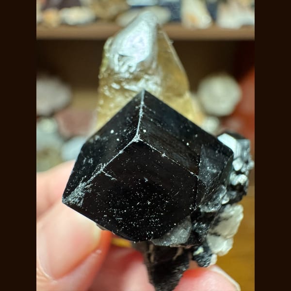 Etched quartz with black tourmaline from Namibia — alternate view