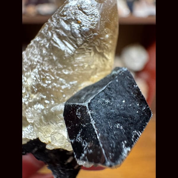 Etched quartz with black tourmaline from Namibia — detail view