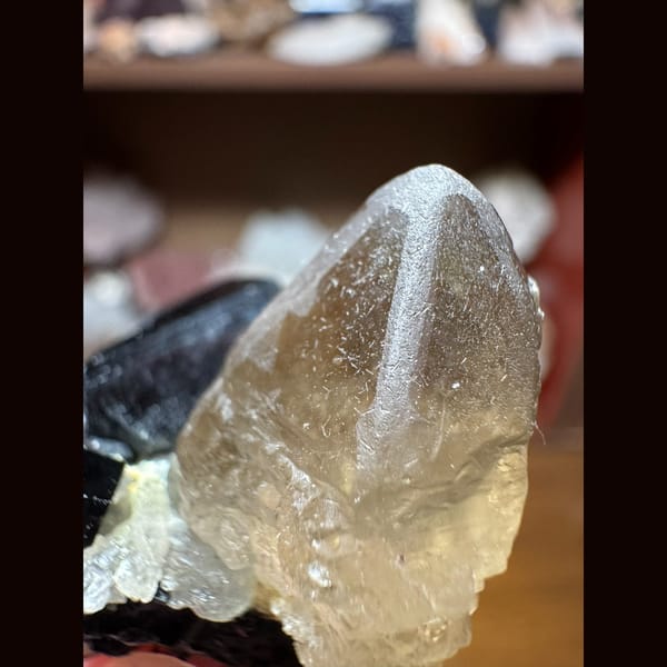 Etched quartz with black tourmaline from Namibia — detail view