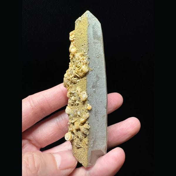 Quartz point with yellow petal calcite from Inner Mongolia — alternate view