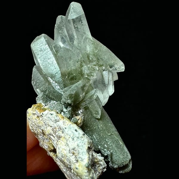 Himalayan green phantom quartz on matrix from Pakistan — detail view