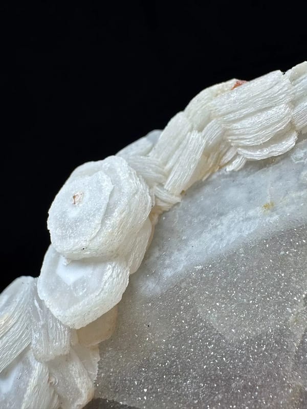 Coin Calcite Chain on Sparkling Quartz — Inner Mongolia — individual mineral specimen view 8