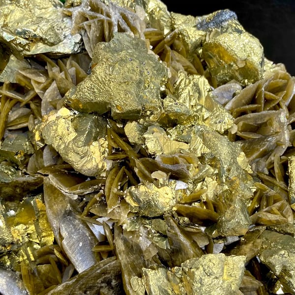 Large bladed golden siderite with chalcopyrite — detail view