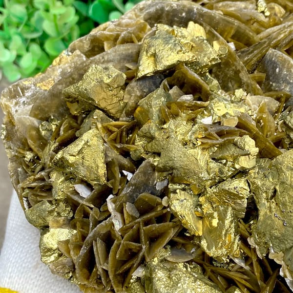 Large bladed golden siderite with chalcopyrite — detail view