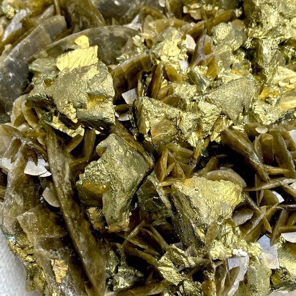 Large bladed golden siderite with chalcopyrite — detail view