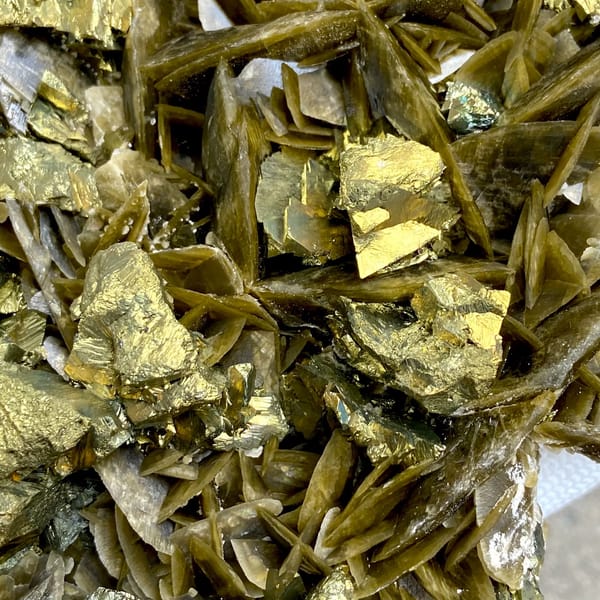 Large bladed golden siderite with chalcopyrite — detail view