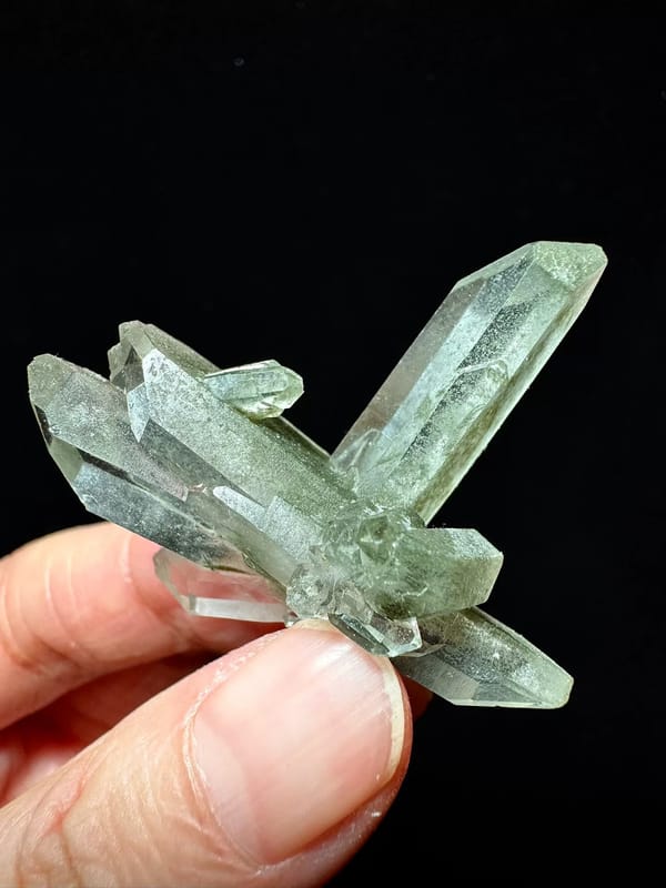 Floating Green Phantom Quartz Cluster — Pakistan — individual mineral specimen view 1