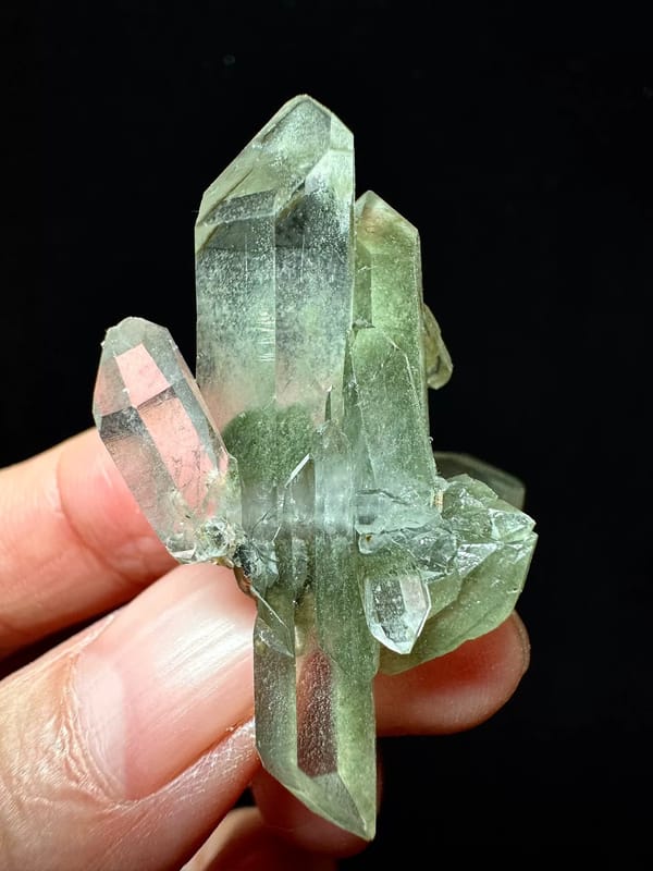 Floating Green Phantom Quartz Cluster — Pakistan — individual mineral specimen view 3
