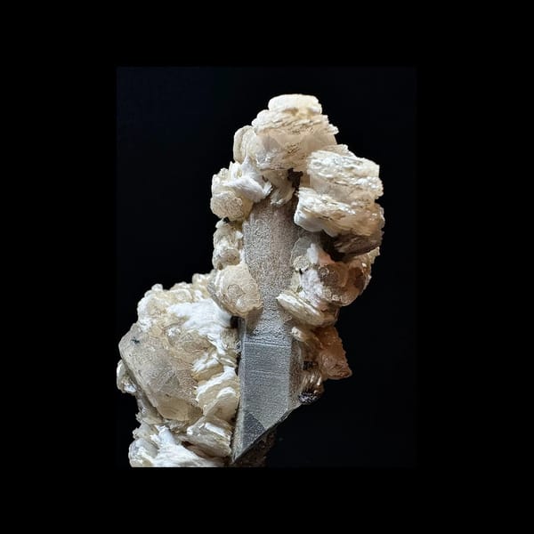 Green-Coated Quartz with Cream Petal Calcite — complete specimen view 3 of 3