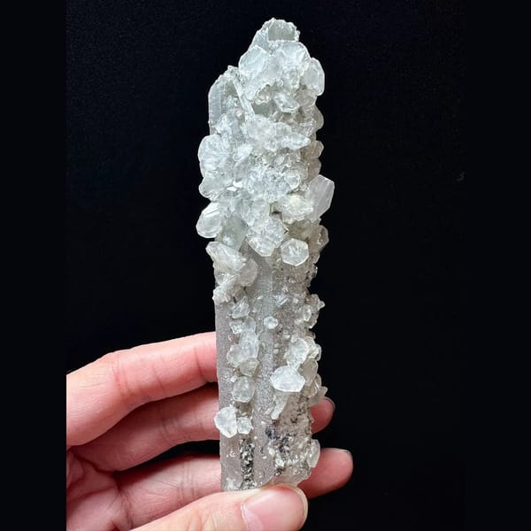 Sparkly quartz with Mercedes-star calcite from Inner Mongolia — complete view
