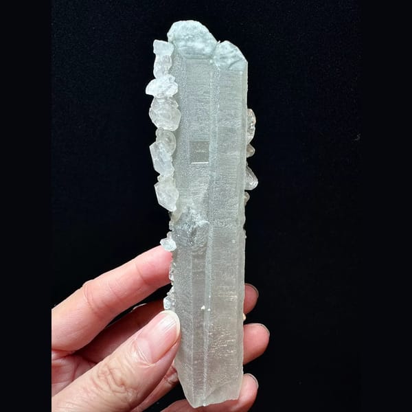 Sparkly quartz with Mercedes-star calcite from Inner Mongolia — alternate view