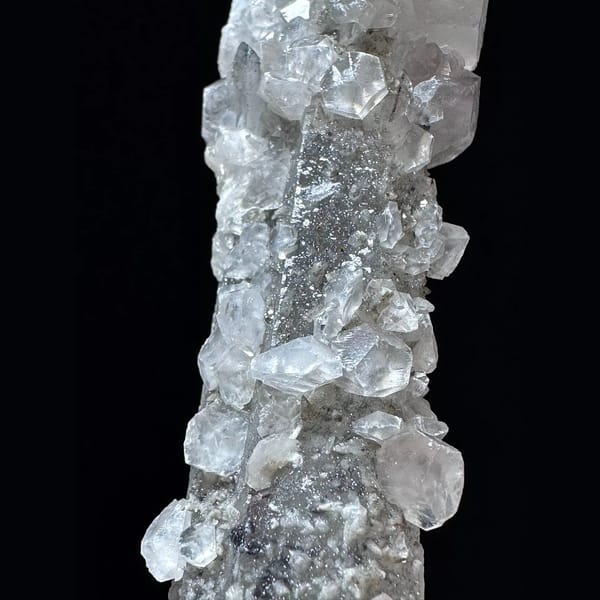 Sparkly quartz with Mercedes-star calcite from Inner Mongolia — detail view