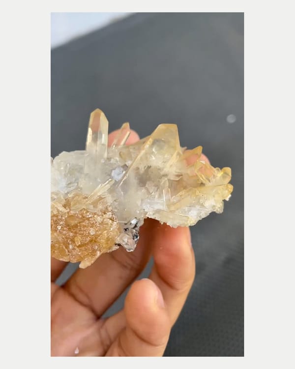 Complete left oblique view of quartz with scheelite crystal