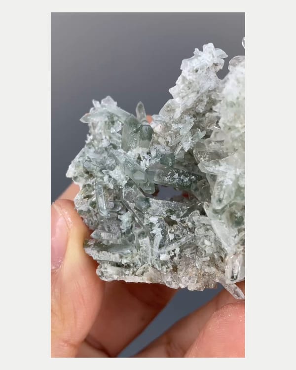 Complete left oblique view of green phantom quartz cluster