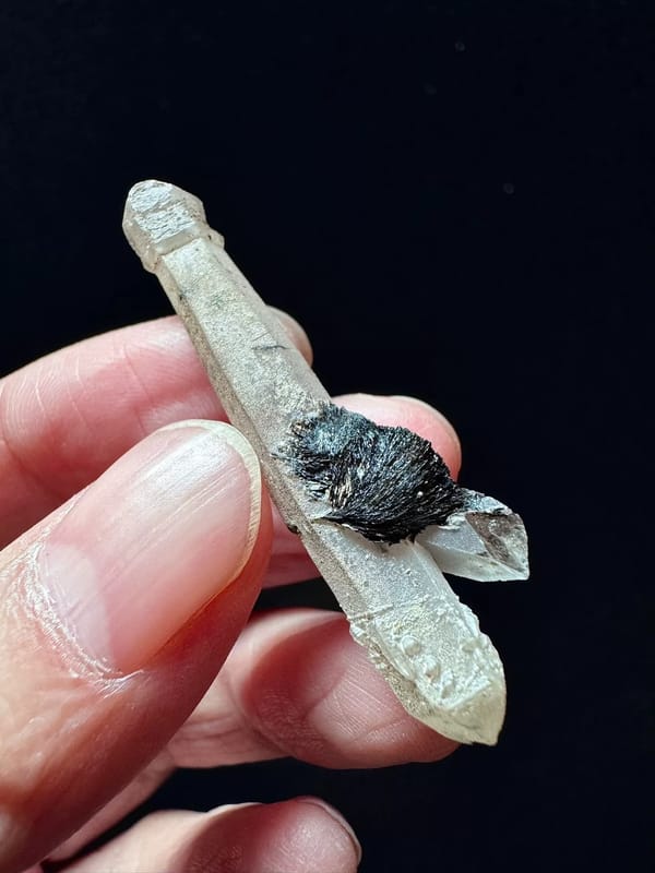 Double-Terminated Quartz with Hematite Rosette — Inner Mongolia — individual mineral specimen view 1