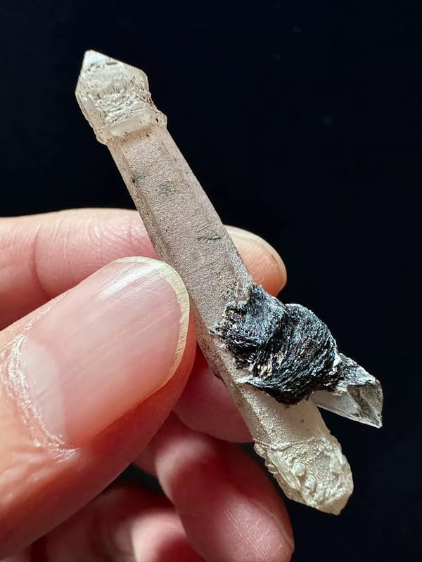 Double-Terminated Quartz with Hematite Rosette — Inner Mongolia — individual mineral specimen view 2